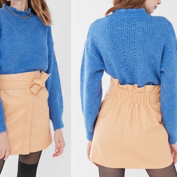 NWT Urban Outfitters Faux Leather Belted Mini Pencil Skirt Peach XS - Picture 1 of 13